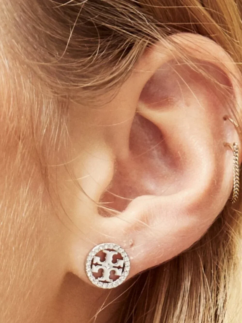 Tory Burch ICON PAVÉ STUD EARRINGS silver